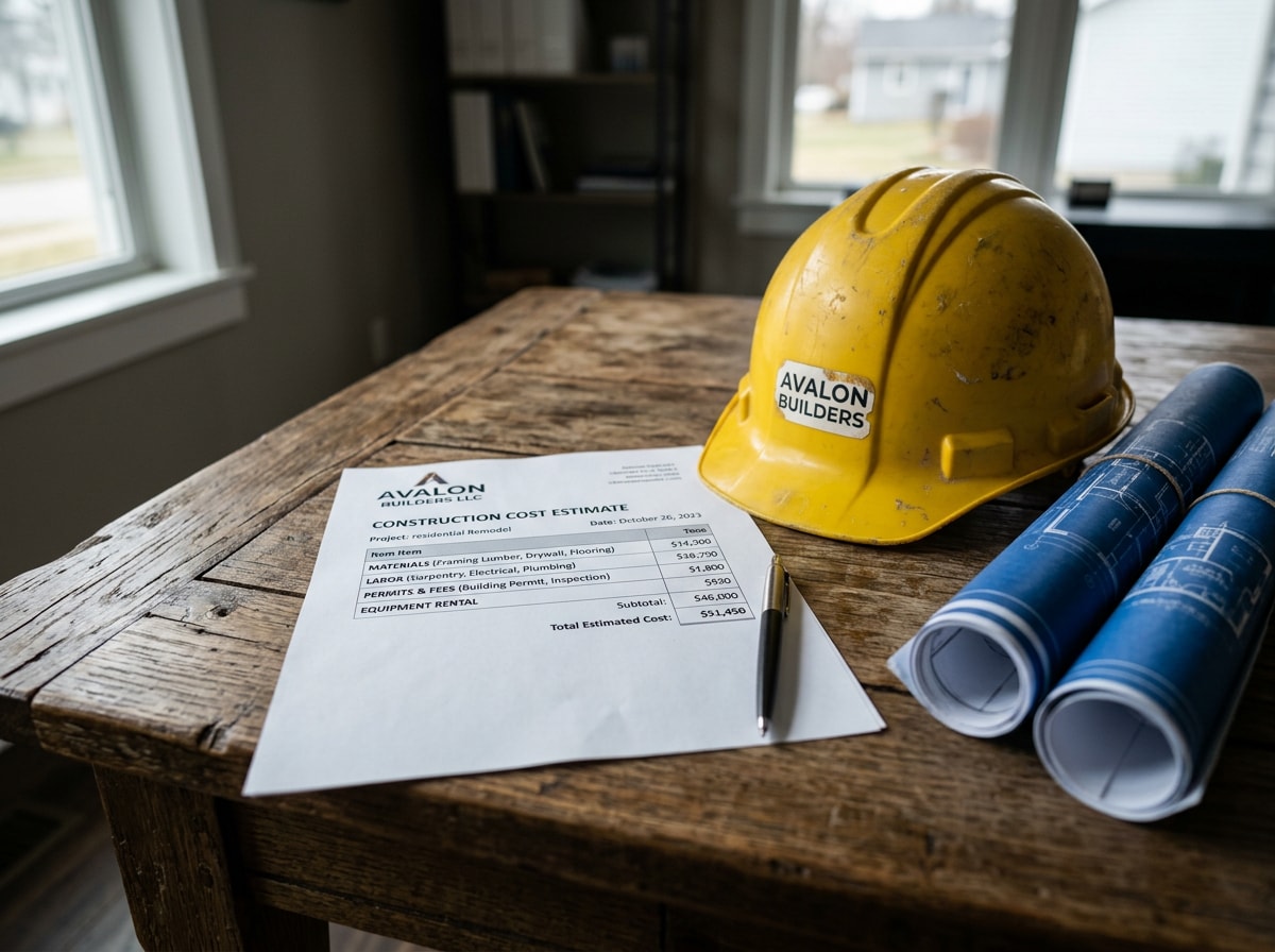 Example of a broken-out contractor estimate showing materials, labor, and permit line items