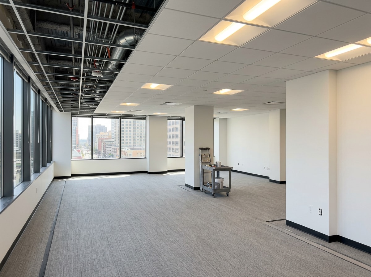 Interior tenant improvement build-out with new flooring and lighting