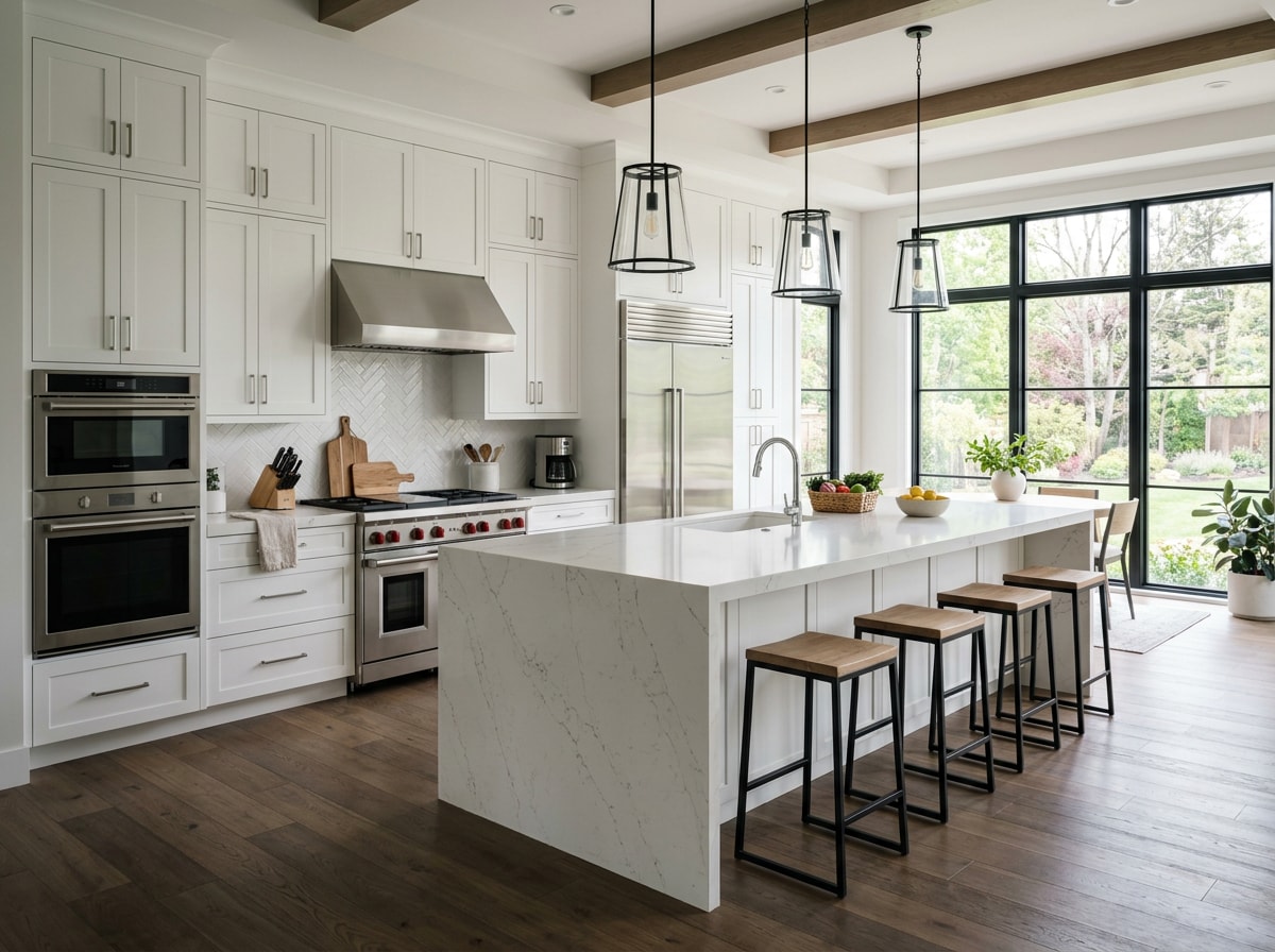 Interior of a remodeled custom home kitchen in La Canada Flintridge, CA
