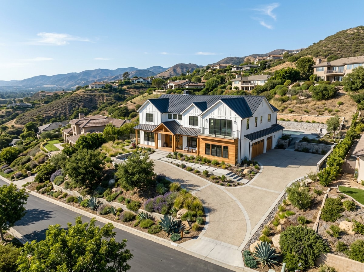 Finished custom home exterior in a hillside Ventura County neighborhood