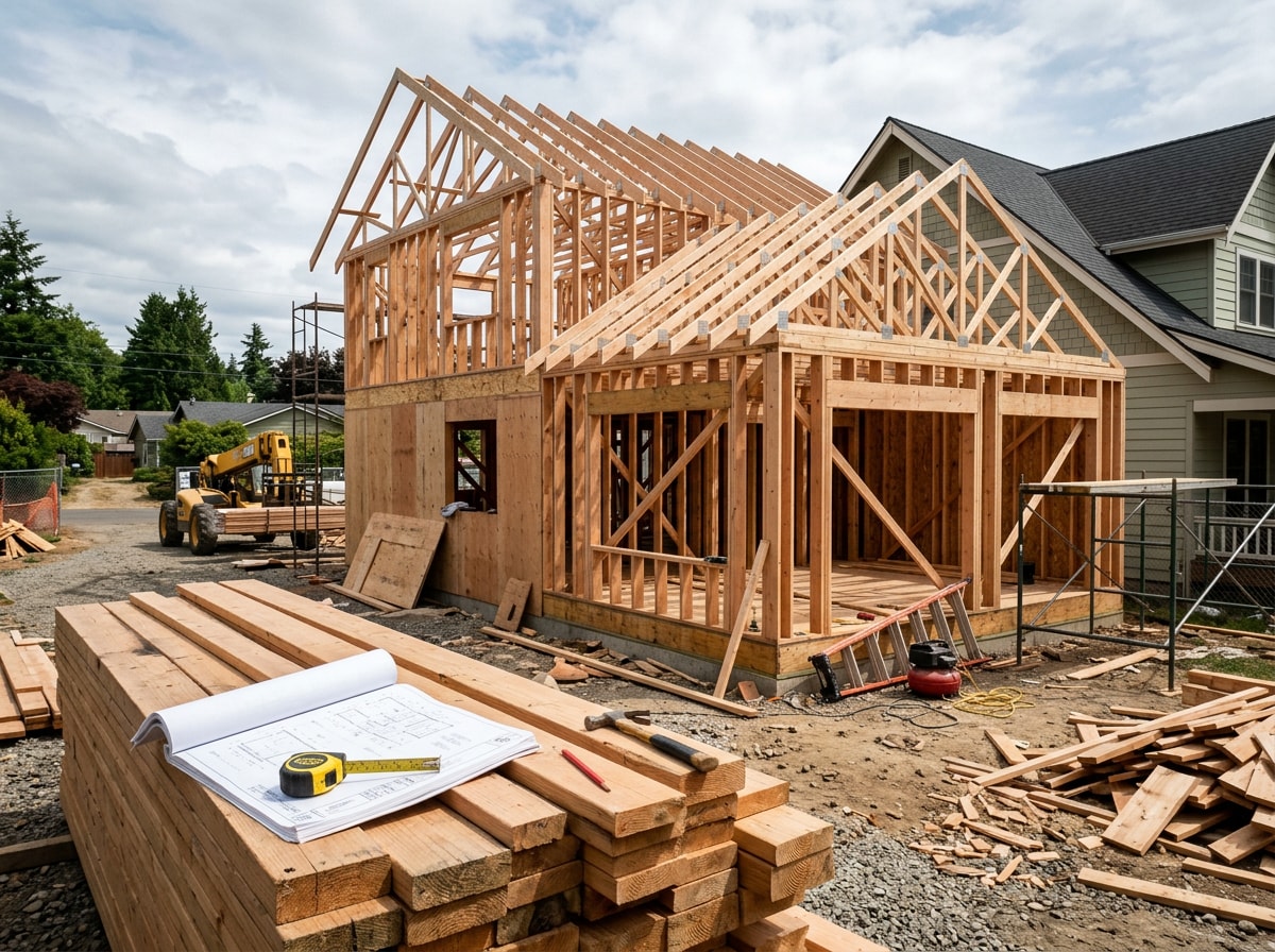 Framed custom home addition under construction in Los Angeles County representing project cost planning