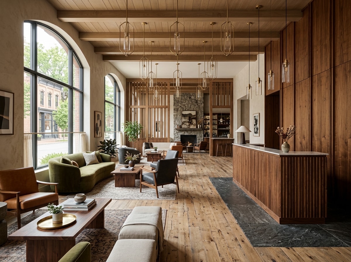 Boutique hotel lobby renovation with guest-centered layout and premium finishes