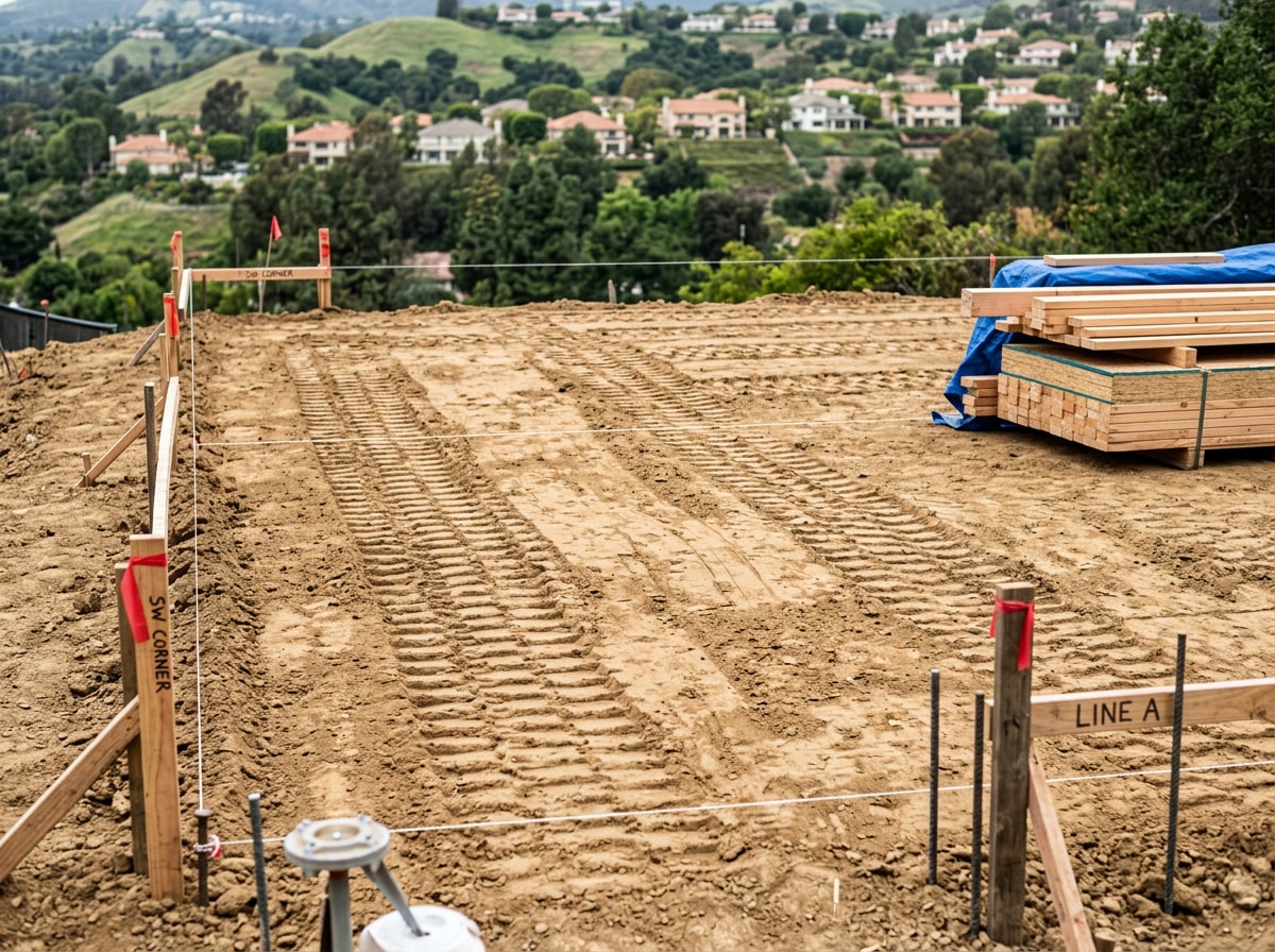 Compacted building pad during grading and excavation for site preparation in Pasadena, CA