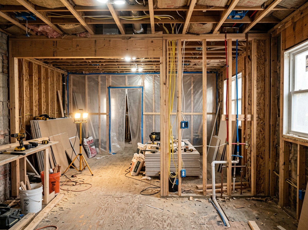 North Hollywood whole-home remodel job site showing framing and rough-in work before finishes